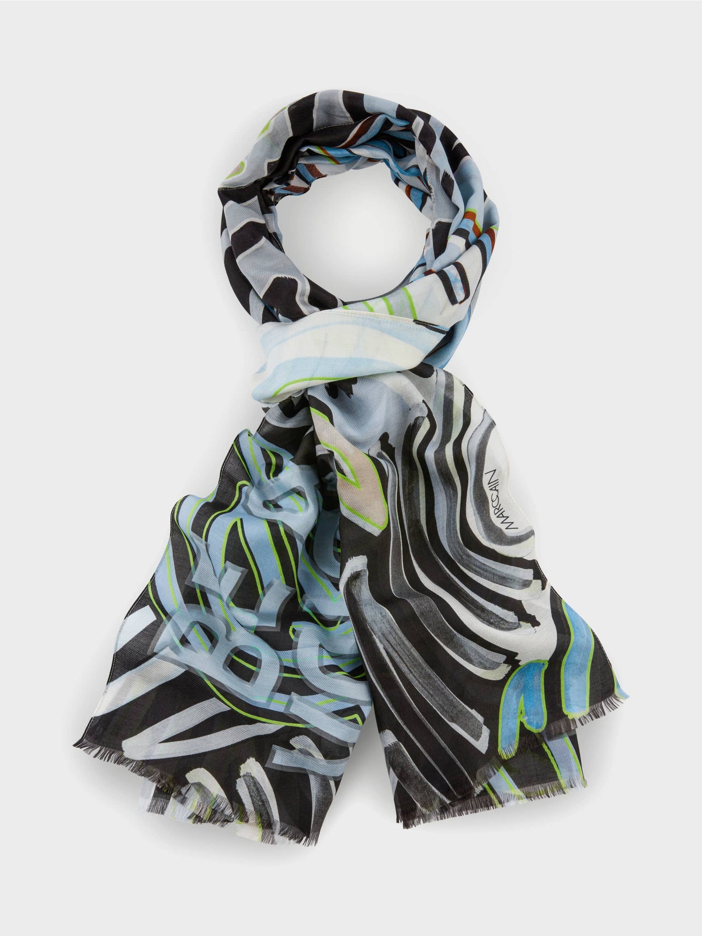 Scarf with collage print silk and cotton blend