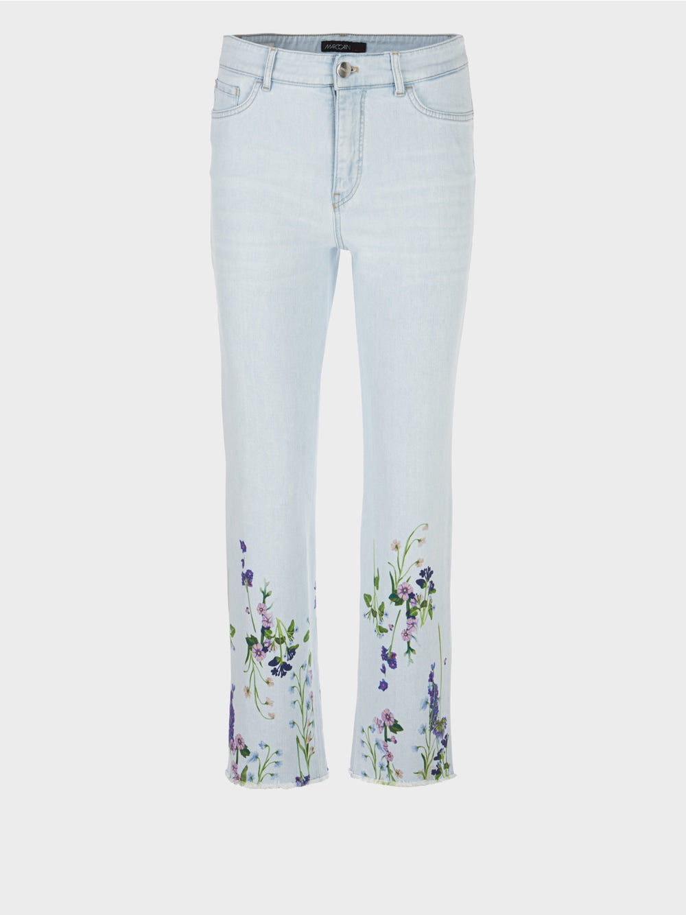 Straight leg jeans with floral print.