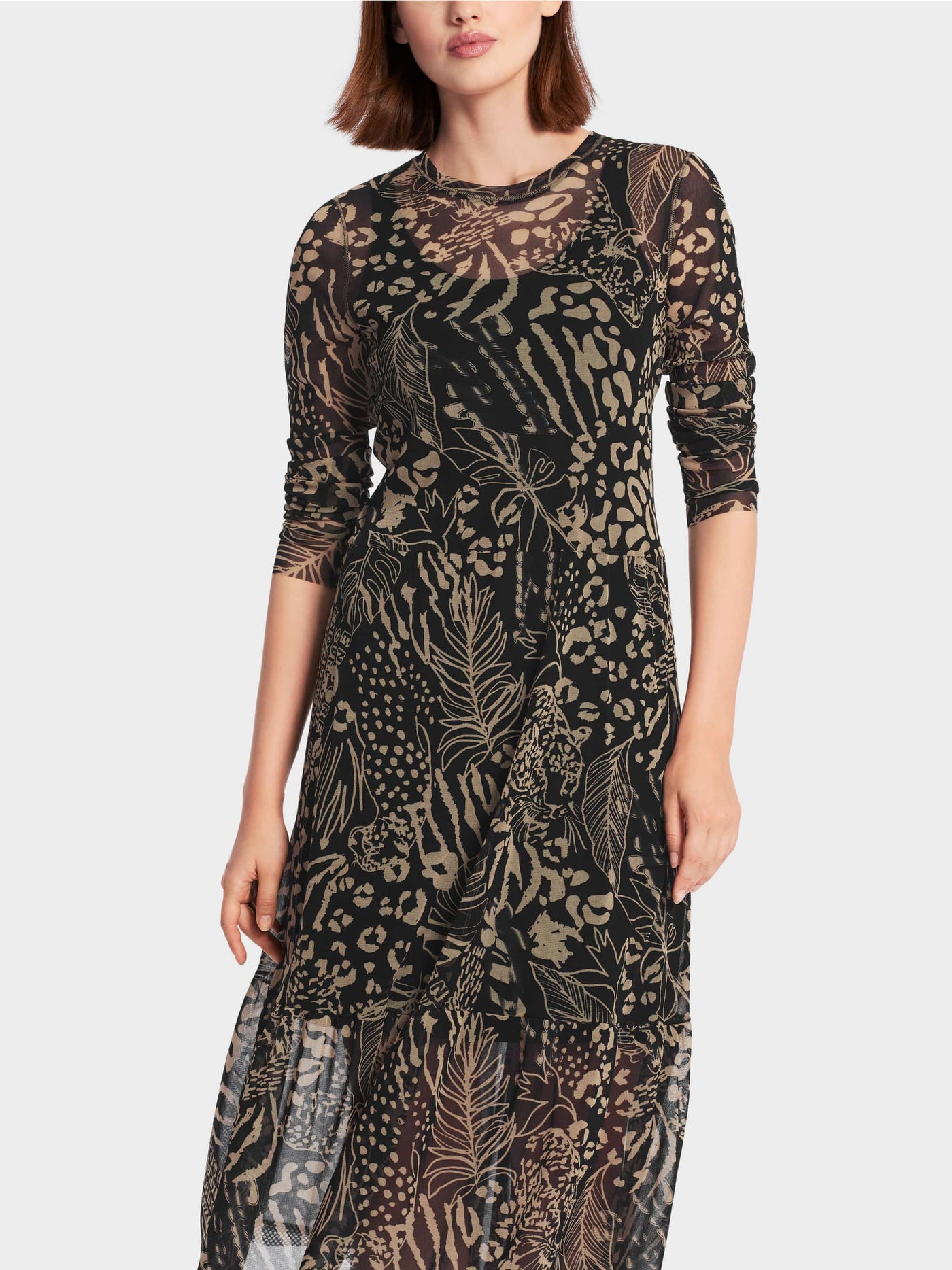 Long printed tulle jersey dress