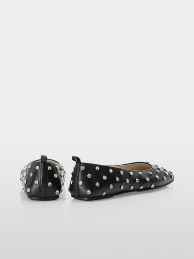 Crystal stone embellished nappa leather ballerinas