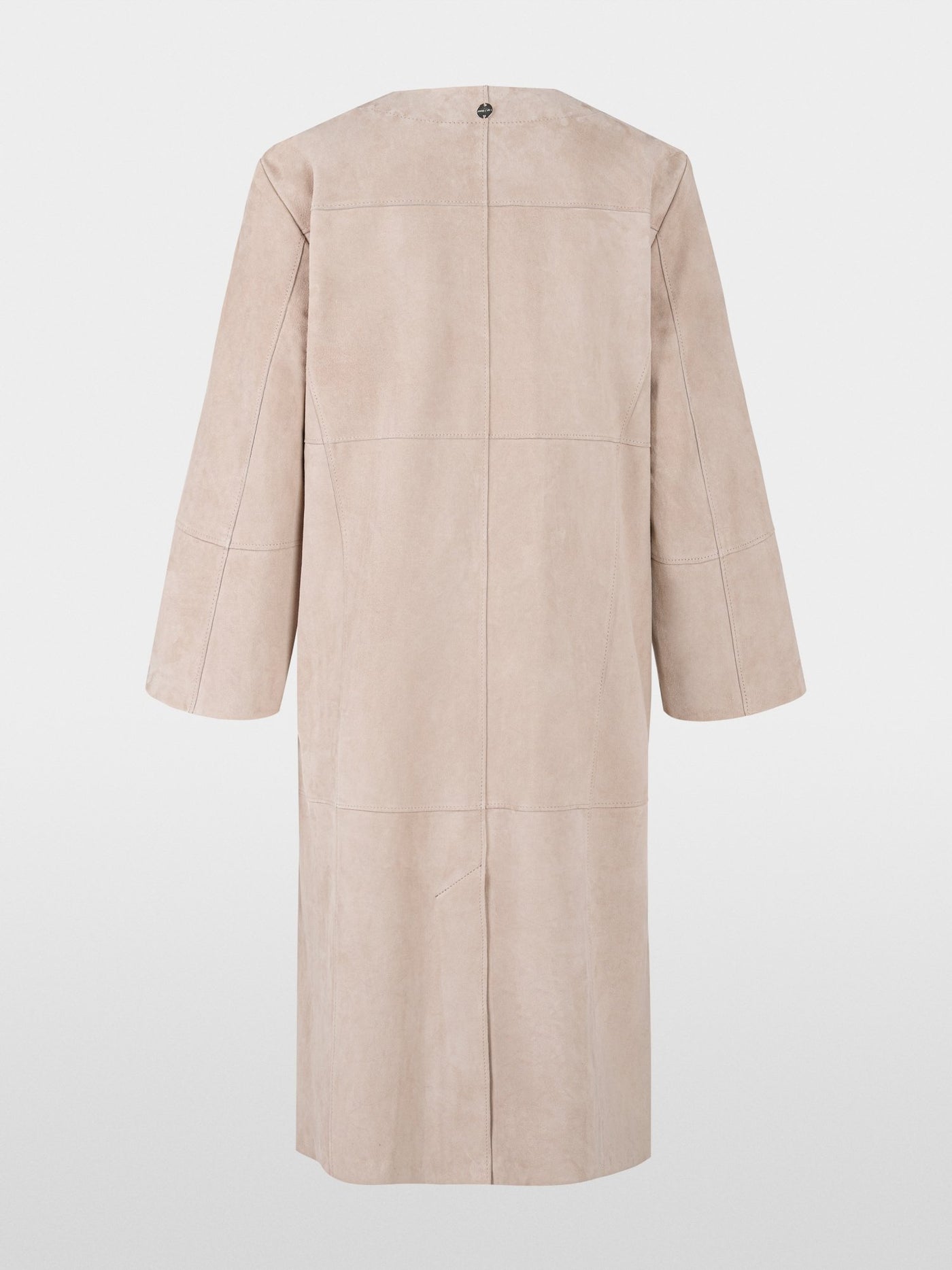 Collarless suede coat