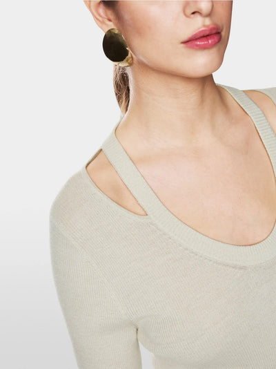 Wool ribbed sweater with cut-outs