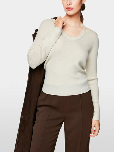 Wool ribbed sweater with cut-outs