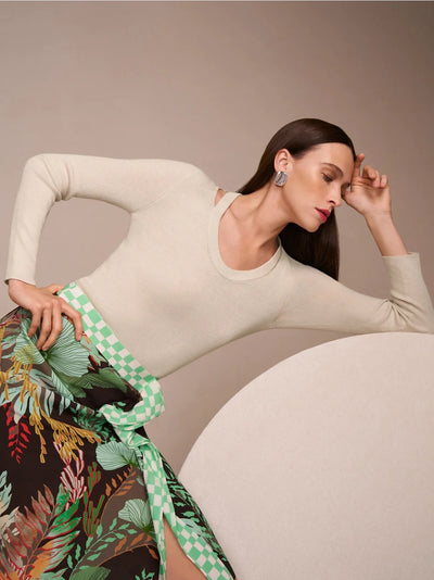 Wool ribbed sweater with cut-outs