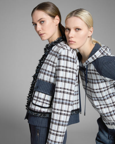 Checked Contrast Blazer with Fringed Detail